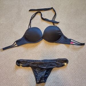 Victoria's Secret Black Bikini Set with Gold Accents